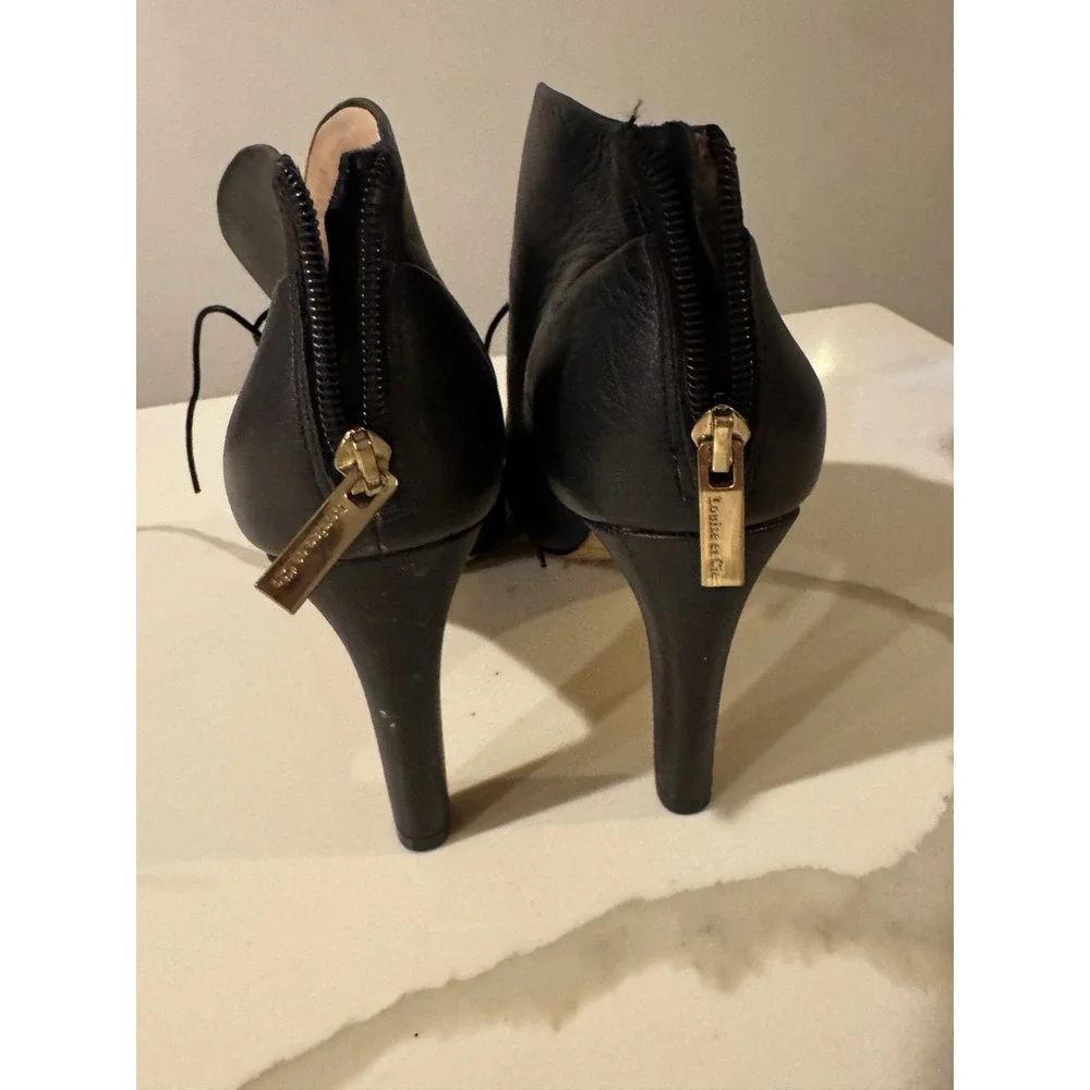 Louise et Cie Black Leather Peep Toe Lace Up Heeled Booties‎ Size 42